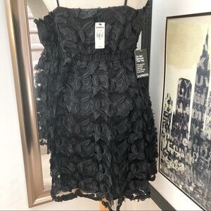 NWT Express black flower fringed dress